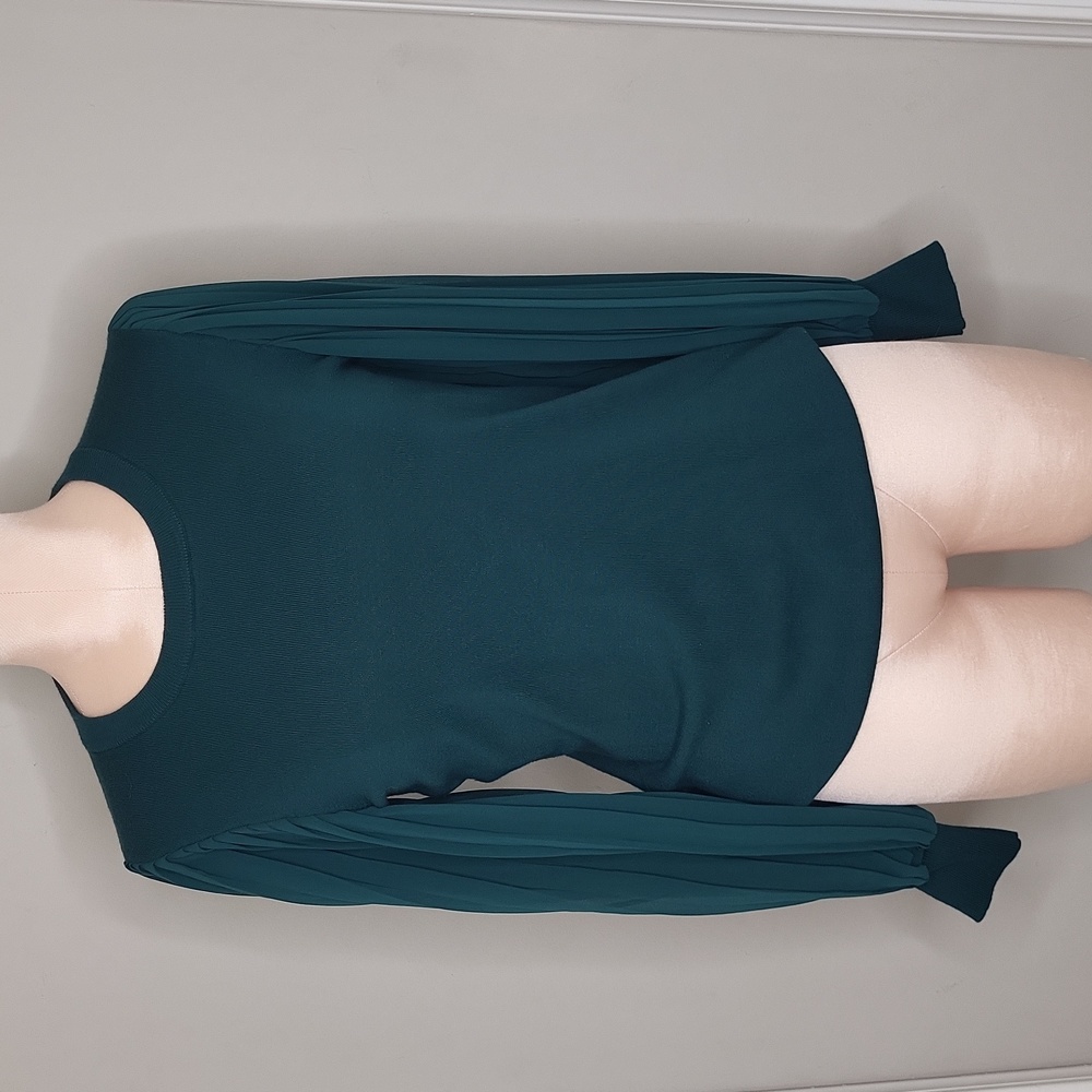 Adrianna Papell Emerald Green Lightweight Sweater w/Pleated Sleeves Sz Small